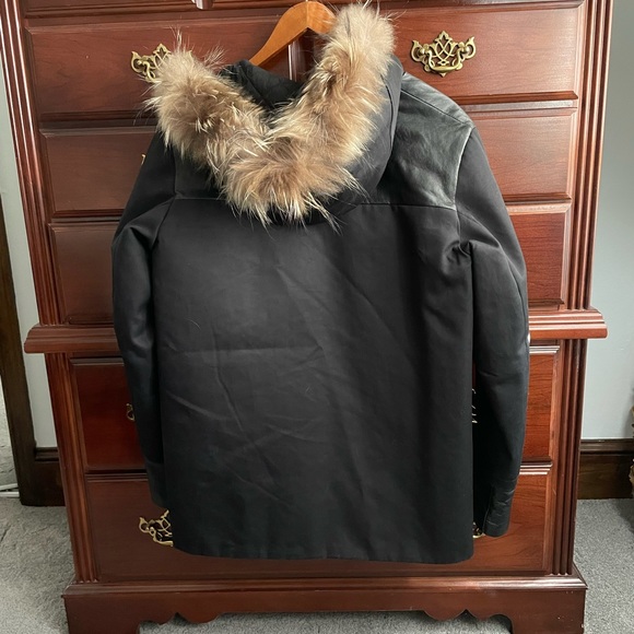 Sandro leather jacket with fur hood - Picture 2 of 7